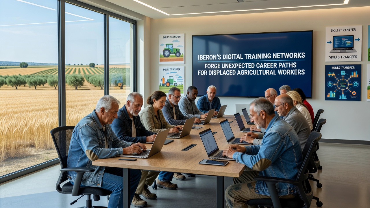 Former agricultural worker using digital tools in a new remote position after completing Iberon training